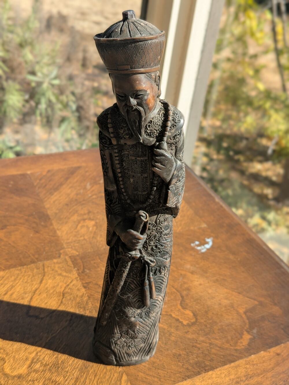 Vintage Chinese Mandarin Official Statue - Faux Wood - 12"